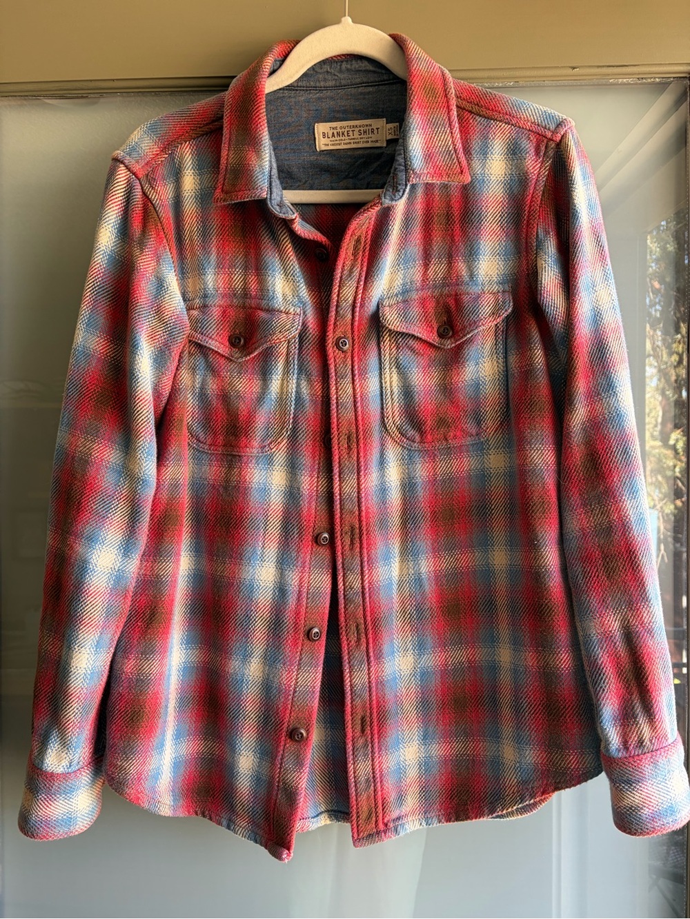 Outerknown Red and Blue Plaid Blanket Button-Down Shirt